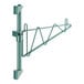 A green metal Regency wall-mount shelf post with two hooks.