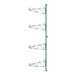 A green metal Regency wall-mounted wire shelving post with hooks.