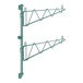 A pair of green metal Regency shelf brackets with two hooks.