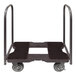 A black Snap-Loc panel cart dolly with wheels and a square hole in the center.