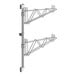 A Regency stainless steel wall-mount middle shelf post with double brackets and hooks.