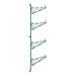 A Regency green metal wall-mount shelf post with double brackets for four shelves.