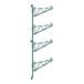 A Regency green metal wall-mount shelf post with four levels.