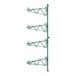 A Regency green metal wall-mounted middle shelf post with double brackets for 4 shelves.