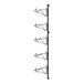 A black metal wall-mount shelf post with single brackets.