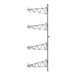 A Regency chrome wall-mounted shelf post with four levels and double brackets with metal rods.