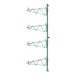 A green metal Regency wall-mounted shelf post with single brackets for four shelves.