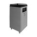 A grey Busch Systems decorative recycle bin with a recycle symbol on wheels.