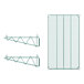 A green wire shelf with two brackets.