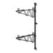 A pair of black metal brackets with two hooks for a Regency wall-mount shelf post.