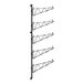 A black metal rack with black pegs.