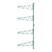 A green metal Regency wall-mount shelf post with single brackets for shelves.