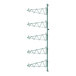 A green metal rack with single brackets for wire shelves.