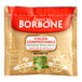 A brown and white Caffe Borbone packet with red text.