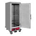 An Avantco heated holding cabinet with a clear door open.