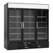 A black Beverage-Air glass door merchandising freezer.