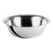 A silver stainless steel mixing bowl with a black rim.