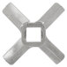 A silver metal Hobart #22 Stay Sharp knife cross with square hole.