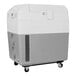 A white and grey Summit Appliance portable medical cart refrigerator/freezer with wheels.