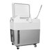 A white and grey rectangular Summit Appliance portable medical cart refrigerator with wheels.