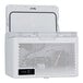 A white rectangular Summit Appliance portable medical refrigerator/freezer with the lid open.