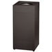 A black rectangular Rubbermaid waste receptacle with a hole in the lid.