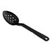 A black polycarbonate salad bar spoon with holes.