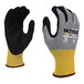 A pair of Cordova Tactyle gloves with a yellow and black Tuf-Cor sandy nitrile palm coating.