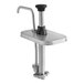 A stainless steel ServSense condiment dispenser pump with a black handle.