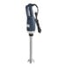 A blue and silver Galaxy immersion blender with a cord.