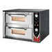 A black and silver Sirman Lipari double deck countertop pizza oven with two doors.