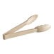 A pair of Choice beige polycarbonate tongs with scalloped grips and white handles.