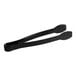 A pair of black disposable plastic tongs with ridged tips.