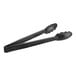 Choice 12" Black Polycarbonate Scallop Grip Tongs with long black handles.