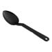 A black polycarbonate salad bar spoon with a long handle.