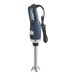 A blue and silver Galaxy immersion blender with cord.