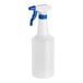 A white and blue plastic spray bottle with a white cap.