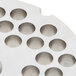 A circular metal Hobart grinder plate with 1/4" holes.