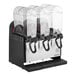 A Narvon refrigerated beverage dispenser machine with three clear containers.