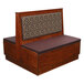 An American Tables & Seating double wood booth with a brown and black cushioned seat.