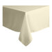 A close-up of an ivory rectangular tablecloth with a hemmed border.