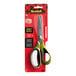 A package of 3M Scotch right-handed unboxing scissors with green and dark gray handles.