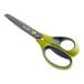 A pair of 3M Scotch scissors with green and dark gray handles.