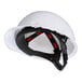 A white 3M hard hat with black straps.