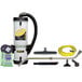 A ProTeam LineVacer backpack vacuum cleaner with accessories.