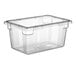 A clear polycarbonate food storage box with a clear lid.