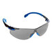 3M safety glasses with blue and grey frames and grey lenses.
