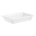 A white polyethylene food box drain tray with a handle and holes.