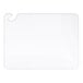 A white rectangular San Jamar cutting board with a hole in the corner.