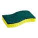 A yellow and green 3M Scotch-Brite Heavy-Duty Scrub Sponge with green and yellow stripes.